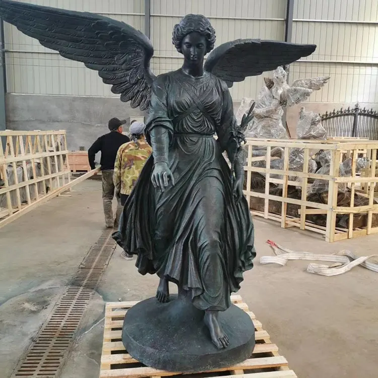 מכירה חמה במפעל מותאם אישית יציקה באיכות גבוהה בגודל טבעי אישה פסל מלאך פסל עתיק ברונזה