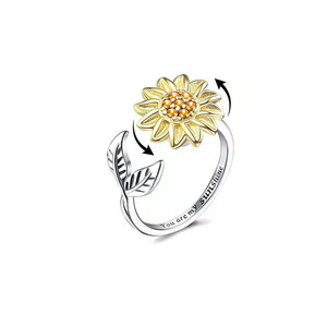 Women's Fashion <b>Ring</b> Flower Design Zircon Inlay Rotating Adjustable Gift Jewelry - Product Image 4