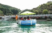 Bateau électrique flottant pour parc aquatique, restaurant, grillades, loisirs, type Donut, avec barbecue, capacité 6-8 personnes, avec parasol