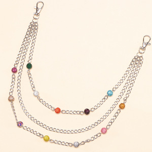 โซ่คาดเอวโลหะประดับเพชรเทียมสไตล์ฮิปฮอปสำหรับกางเกงใส่ได้ทุกวัน ทำจากโลหะผสมสังกะสีสีขาวประดับด้วยหินหลากสีแบบเส้นเดียว - Product Image 6