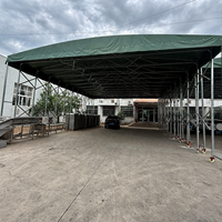 Tente de réception extérieure robuste rétractable avec roues, structure en acier, imperméable, sans parois latérales
