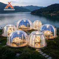 Dôme géodésique préfabriqué rond en polycarbonate PC Kawagebo Kamp (KK) de 5 m + 2,5 m de diamètre, type igloo, avec salle de bain