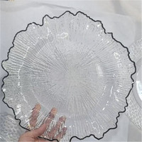Nouvelles Assiettes de Présentation Élégantes en Plastique Transparent avec Bord Doré, Motif Feuille de Lotus, pour Mariages, Restaurants et Usage Domestique (Vente en Gros)