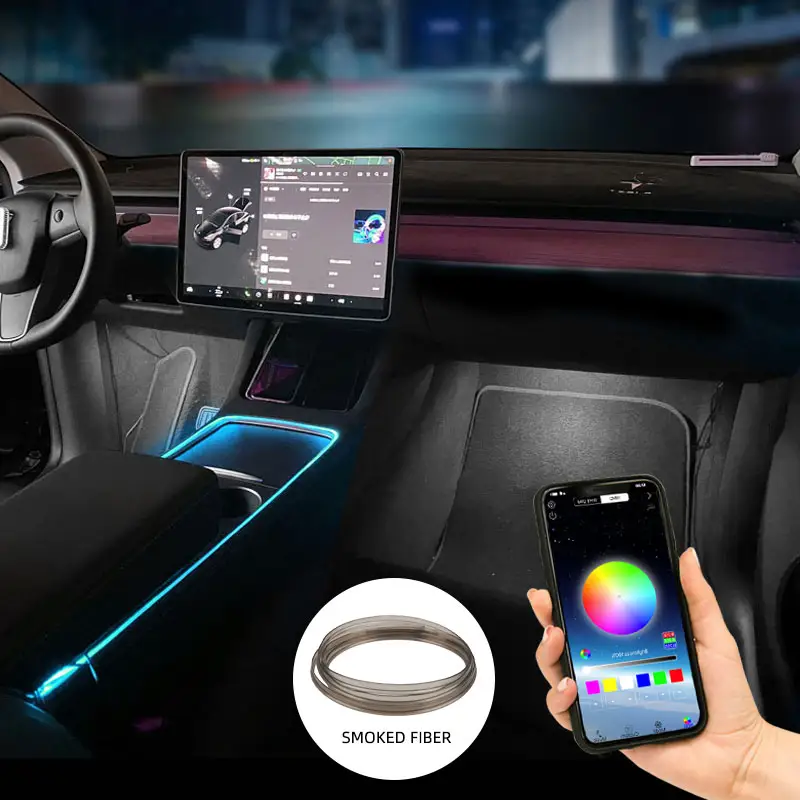 RGB Optical Fiber Strip Atmosphere interior Light Car app control Ambient Lighting LED Strip for Tesla Model 3 car accessories