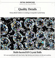 Lustre moderne de luxe à sphère unique en cristal K9, éclairage LED en acier inoxydable à 3 couleurs et intensité variable pour salon de villa