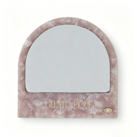 Miroir de poche en acétate marbré rose avec logo personnalisé, miroir de maquillage portable avec pochette en velours pour cadeaux, voyages, événements professionnels