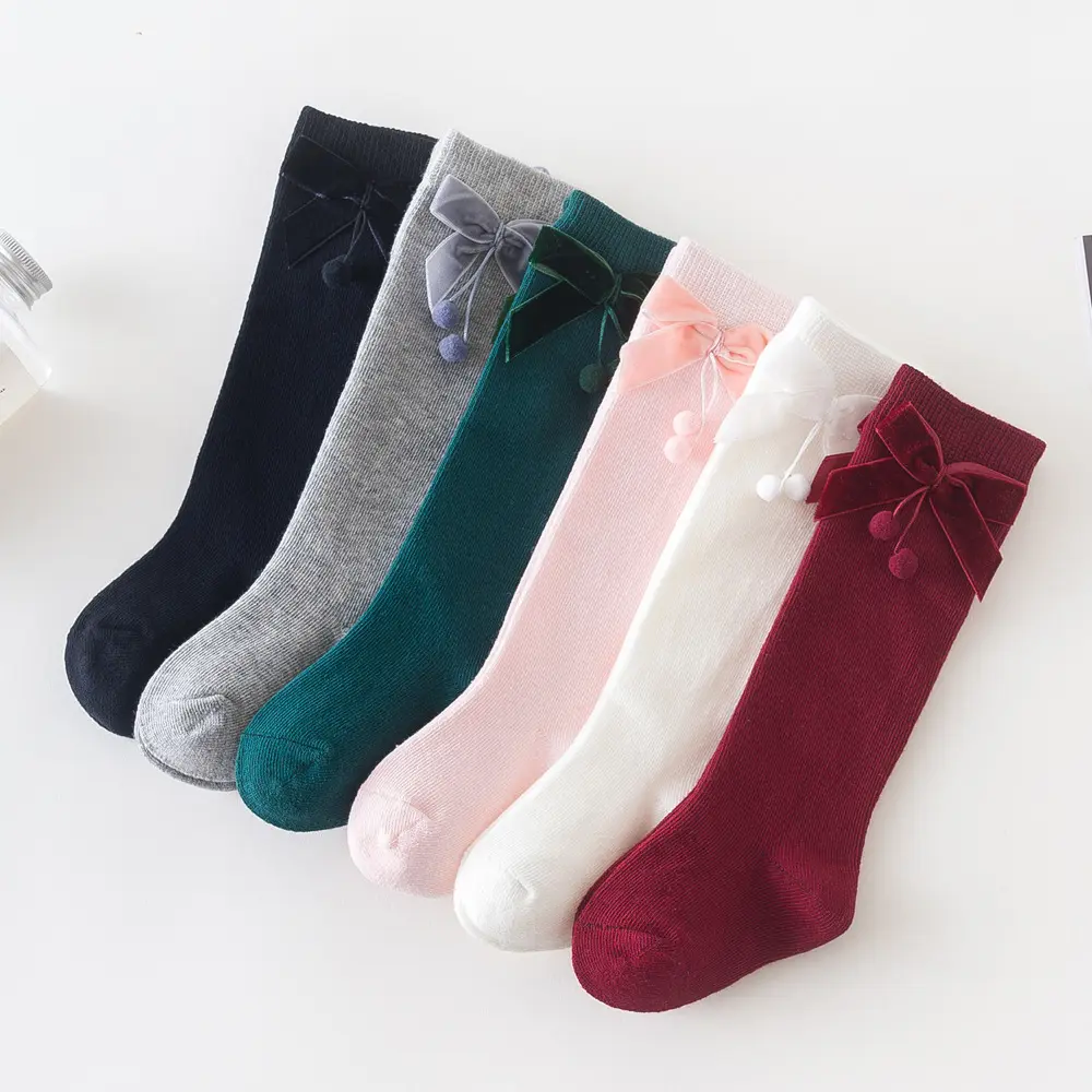 Winter New Velvet Bow Socks Knee Cotton Sock Leggings Baby Girl Socks
