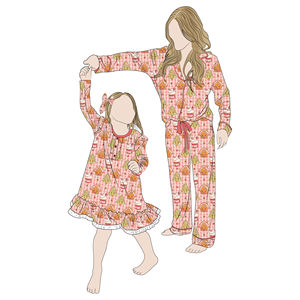 Nueva llegada personalizada de manga larga con estampado personalizado mamá y yo Casual fiesta familia juego trajes niñas vestido de noche mamá Pijamas - Product Image 5