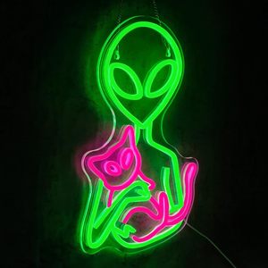Enseigne néon LED Alien Hug Cat, alimentée par USB, en acrylique, pour chambre, bar, salle de jeux, décoration murale esthétique - Product Image 2