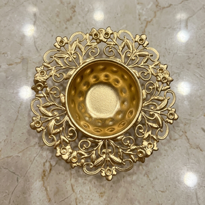 Gold Plated Round <b>Tealight</b> <b>Holder</b> Floral Decorative Tray for Home Wedding Diwali Tabletop Contemporary Style 1PC - Product Image 1