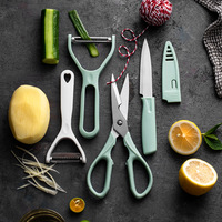 Keuken 4-delige handbediende roestvrijstalen schilmes, fruitmes, rasp, schaar & snijder combinatie set