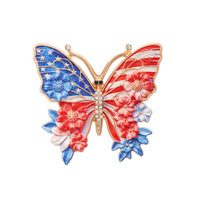 Broche papillon drapeau américain, épinglette patriotique florale en émail et strass pour le 4 juillet