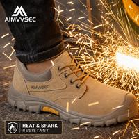 AIMVVSEC – chaussures de sécurité isolées 10KV pour hommes, bottes de travail en cuir suédé imperméables à bout en acier, résistantes aux perforations, chaussures industrielles en Kevlar