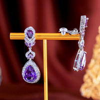 Boucles d'Oreilles Romantiques Pendantes Faux Piercings Clip Pour Femme Sans Perçage, Violettes Pour Fiançailles et Banquets