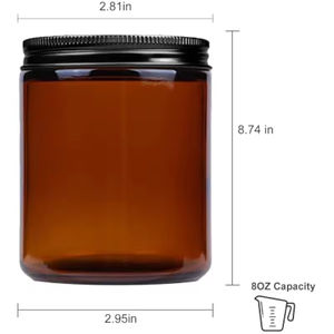 Vente en gros de pots en verre ronds pour bougies parfumées ambrées de 8 oz, contenants en verre cylindriques pour bougies avec couvercle - Product Image 2
