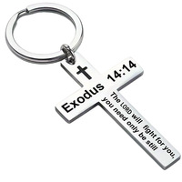 Grosir kustom hadiah gantungan kunci religius Yesus Kristen salib ayat Injil baja nirkarat gantungan kunci logam untuk Gereja