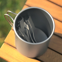 Ensemble de couverts portables en titane pour le camping, couteau, fourchette, cuillère, cuillère-fourchette pliables en métal pour les voyages en plein air