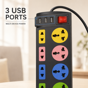 Masaüstü Endüstriyel Bakır Güç Uzatma Prizi 10A 8'li Evrensel Priz Paneli, Ofis Kullanımı için <span class=keywords><strong>3</strong></span> USB Girişli - Product Image 3