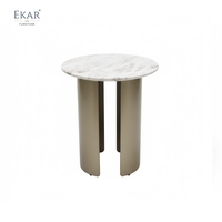 Ekar Furniture Table d'appoint moderne avec base en acier inoxydable et dessus en marbre pour le salon