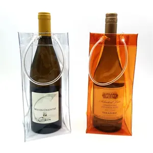 Saco de vinho em PVC com logotipo personalizado sacola de vinho transparente sacos de garrafas de champanhe gelo