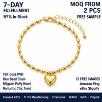 Meilleure Vente 2026 – Bracelet Personnalisé en Acier Inoxydable Plaqué Or 18K avec Maillons et Breloques Cœur Chic – Vente en Gros