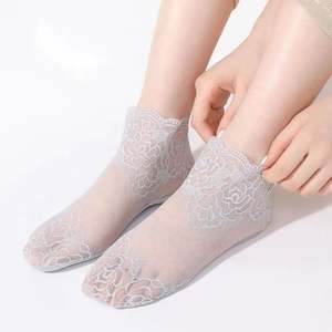 I-0034 Summer Women Lace <b>Socks</b> Sexy Non-slip Invisible Liner <b>Sock</b> Female Elastic Comfy Thin Breathable Ankle Short Black <b>Socks</b> - Product Image 5