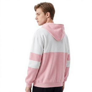 Sweat-shirt polaire à capuche oversize, color block rose et blanc, en coton tricoté, coupe décontractée et ample, unisexe, hiver - Product Image 3