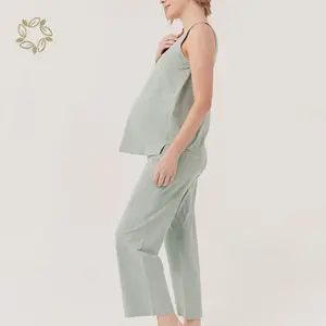 Maternity Sleep Set nursing Two-piece set organic cotton tank top and pant Sleeveless pregnant pyjama