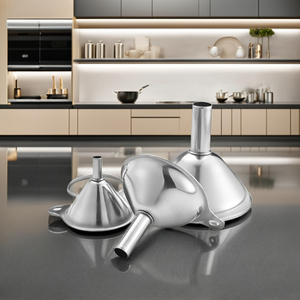 Conjunto de 3 Peças Mini Funis de Cozinha em Aço Inoxidável Ecológicos Design Manual Pequenos para Transferência de Óleo Líquido Nova Caixa - Product Image 6