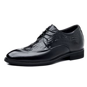 Chaussures de ville pour hommes en cuir véritable, style britannique, richelieu avec talonnette intégrée et détails embossés, pour le quotidien professionnel - Product Image 2