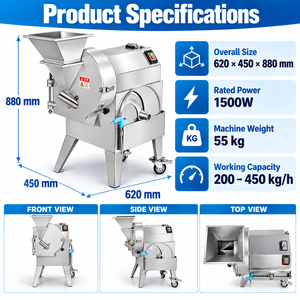 Machine à couper les légumes commerciale pour légumes-racines, pommes de terre, radis, carottes : découpe, râpage, hachage, transformation - Product Image 3