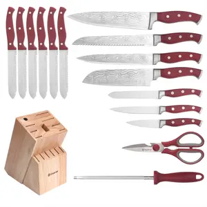 Vendita all'ingrosso giapponese knife block-Coltello da cucina giapponese in acciaio inossidabile ad alto tenore di carbonio da 16 pezzi coltello da cucina cuchillos chef con blocco di legno