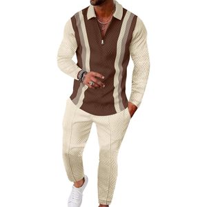 Mens 2 Piece <b>Tracksuit</b> Casual Long Sleeve Polo Shirt And Pants Set Breathable Athletic Outfit For Adults - Product Image 1