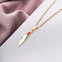 Collier tendance en acier inoxydable avec pendentif drapeau national et contour de carte de pays (Palestine, Koweït, Porto Rico) – Cadeau souvenir décoratif