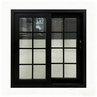 Fenêtre coulissante moderne à cadre noir en aluminium, double vitrage, insonorisée, étanche, avec grille extérieure, certifiée Energy Star - Offre Spéciale