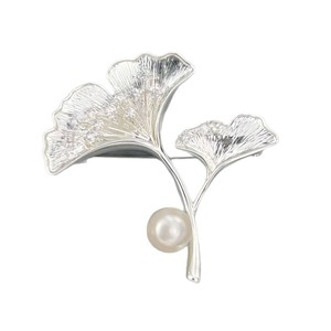 Ginkgo Leaf And Pearl Brooch Copper Alloy With Zircon Inlay Women's Party Corsage - Product Image 5
