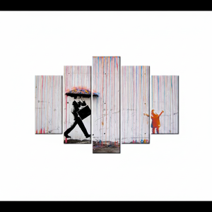 5P Mix-Gallery Printed Canvas: Banksy Rain Abstract Graffiti Art,5P Mix-Gallery <b>Wrap</b> - Product Image 2