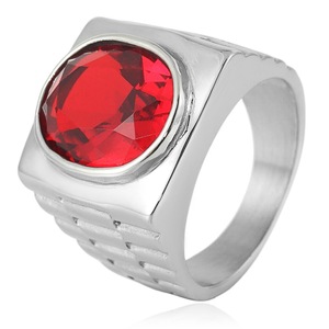 yunnique Men's <b>Titanium</b> Steel <b>Ring</b> Red Gemstone Geometric Bezel Setting Wedding Band Gift Jewelry - Product Image 1