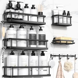 Portaoggetti <span class=keywords><strong>angolare</strong></span> per <span class=keywords><strong>doccia</strong></span> in acciaio inossidabile, senza foratura, adesivo, set da 5 pezzi per bagno - Product Image 1