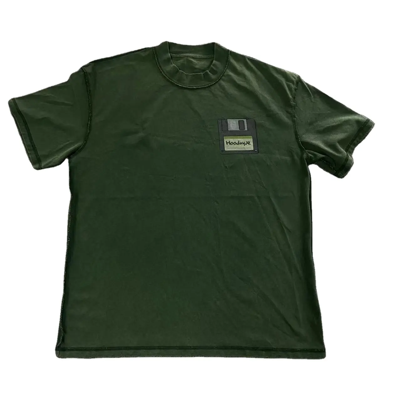 뜨거운 판매 대형 헤비급 라운드 넥 티셔츠 맞춤 디지털 프린트 남여 공용 티셔츠 백스티치 실 다크 그린 티셔츠