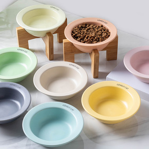 Ceramic <b>Cat</b> Bowl Stand Elevated Wooden Pet <b>Feeder</b> For <b>Cats</b> With Rounded Design - Product Image 2