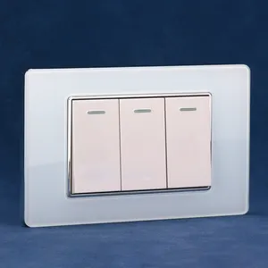 Interruptor de luz de botón de pared estándar de EE. UU. Tipo 118 Panel de vidrio templado eléctrico Interruptor DE LUZ DE 3 bandas para la luz del hogar