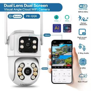 Caméra WiFi ICSEE à double objectif, capteur 12,9 mm, vision nocturne, surveillance intérieure et extérieure avec interphone vocal et support d'alarme - Product Image 3