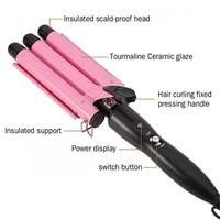 Pengeriting Rambut 3 Barrel 22mm 25mm Egg Roll Stick, Alat Pengeriting Rambut Model Water Wave dengan Layar LED Penunjuk Temperatur