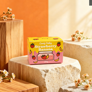 Boîte en papier mignonne à imprimé fraise et banane pour l'emballage de bonbons et de collations pour enfants - Product Image 1
