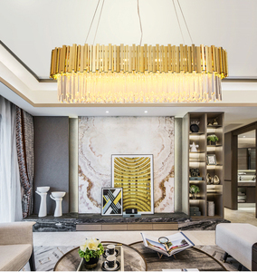 Lustre ovale en cristal bronze pour restaurant, lampes suspendues au <span class=keywords><strong>plafond</strong></span> de l'îlot, éclairage de luxe doré - Product Image 1