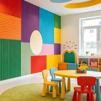 Panel Dinding Luar Ruangan WPC Modern Klasik Bergalur Warna-Warni Tahan Lembab Tahan Air Tahan Api Kedap Suara untuk Dapur Sekolah Rumah Sakit