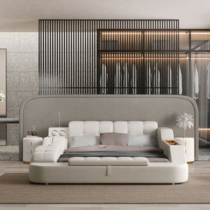 Letto matrimoniale in pelle imbottita bianca multifunzionale con Design speciale di lusso moderno - Product Image 5