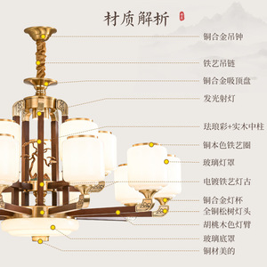 Nouveau lustre de style chinois en bois massif avec LED multi-têtes, luminaire de plafond pour salon, hall, chambre à coucher - Product Image 1