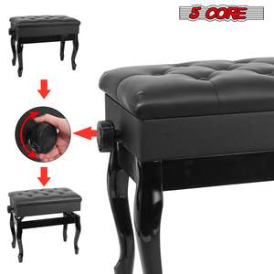 Banco de Piano de Madera con Altura Ajustable, Estilo Clásico, Negro, con Espacio de Almacenamiento, Taburete para Tocar el Teclado - Product Image 6